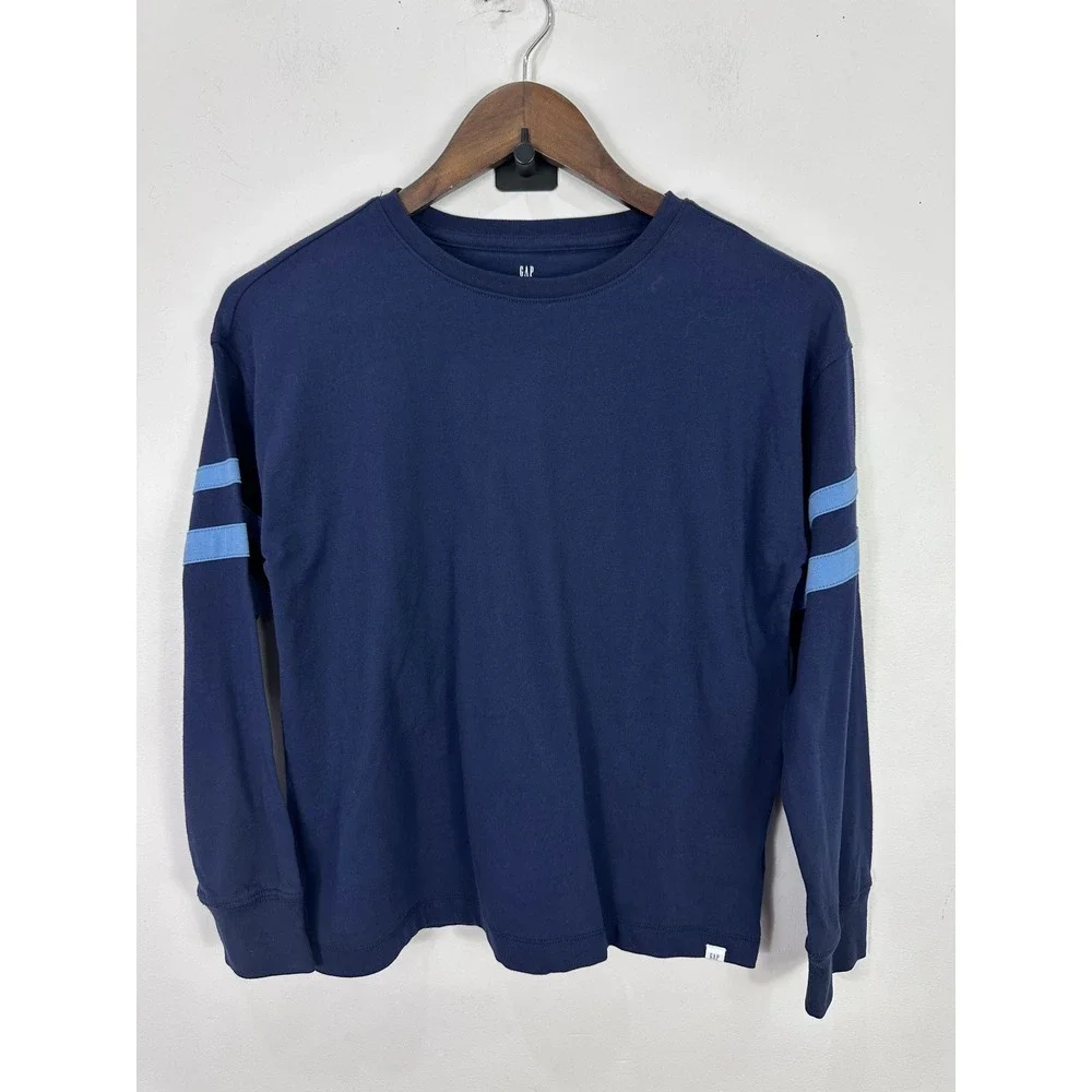 GAP Kids Vintage Soft Long Sleeve Tee Blue Stripe Sleeve T-Shirt Size Large